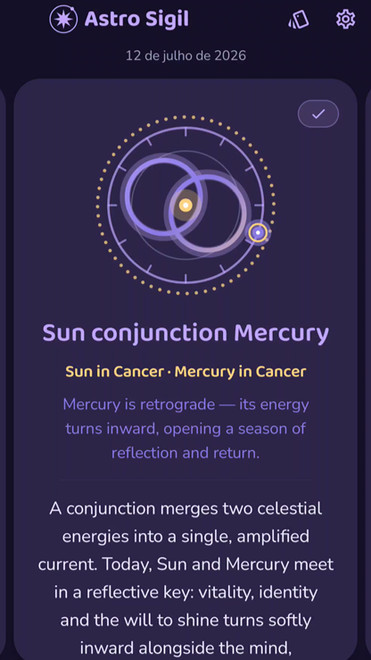 Sun conjunction Mercury card